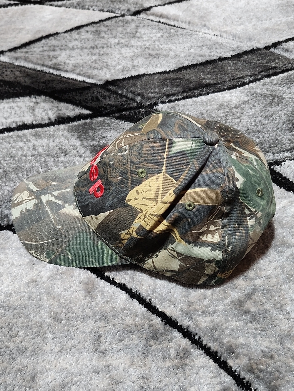 VINTAGE NISSIN JEEP RED EMBROIDERED CAMOUFLAGE COLLECTIBLE BASEBALL CAP HAT - Picture 4 of 13